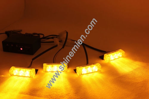 4 X 3 LED Amber Auto Strobe Flash Light Grill Emergency lights 3 Flashing Mode