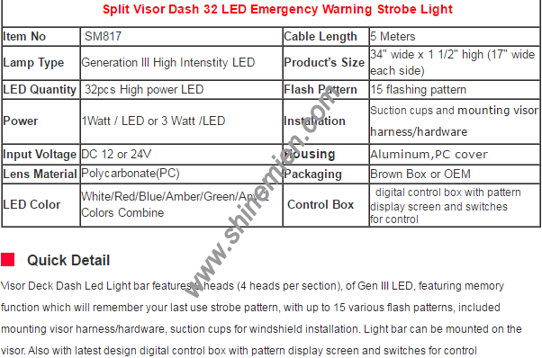  Emergency Led Warning Strobe Visor Light Split Mount Deck Dash 32 LED Lightbar New Display Control
