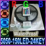 5050 150 5M RGB LED Strip SMD 30led/m outdoor waterproof + 24key IR remote controller